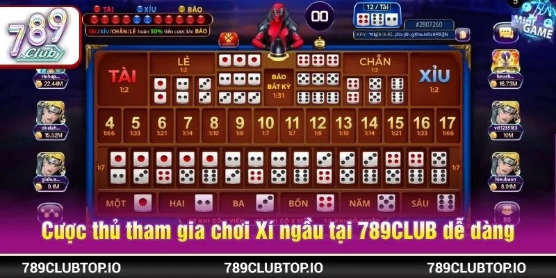 Cược thủ có thể tham gia ván chơi Xí ngầu tại 789CLUB rất dễ dàng