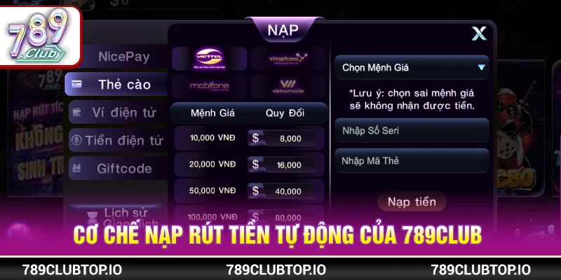 Hướng dẫn các phương thức nạp rút tiền tại 789CLUB
