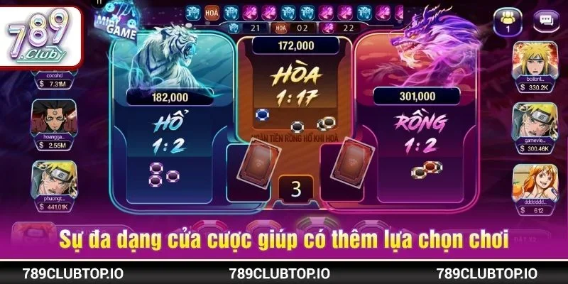 Sự đa dạng trong các cửa cược giúp người chơi có thêm lựa chọn chơi