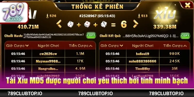 Tài Xỉu MD5 được người chơi đặc biệt yêu thích bởi tính minh bạch